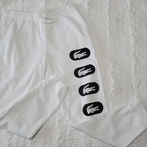 Lacoste Jogger Sweatpants Tapered Fit White with Black Logo L EUC